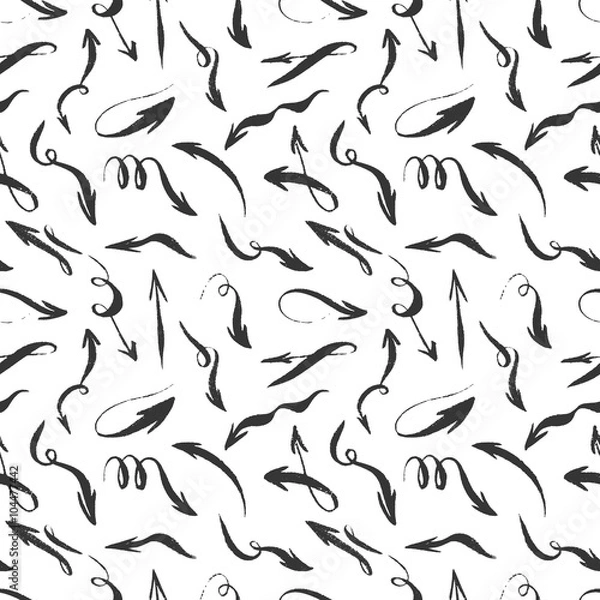 Fototapeta Seamless hand drawn monochrome arrows pattern.