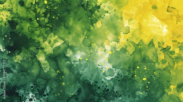 Fototapeta Aquarelle Grunge Wash. Monochrome Wallpaper Sample Abstract Mess Background. Yellow Messy Tie Dyed Background. Acrylic Splattered Pattern. Chinese Washes Design. Green Tie Dye