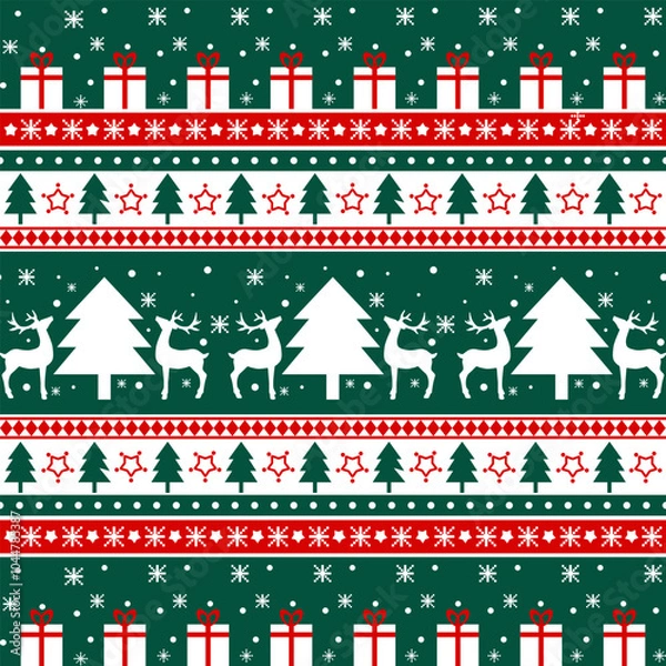 Fototapeta Knitted, pixel Christmas and New Year pattern . Wool Knitting Sweater Design. Wallpaper wrapping paper textile print.