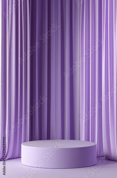 Fototapeta Soft and Elegant 3D Rendered Podium with Muted Lavender Curtains for a Subtle and Calm Vibe