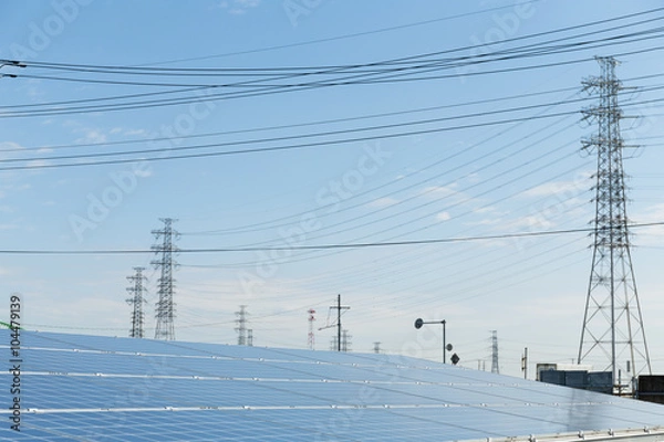 Fototapeta Solar panel and power tower