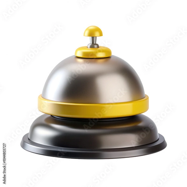 Fototapeta A sleek 3D model of a service bell, featuring a shiny metallic surface with golden accents, ideal for hospitality-related design.
