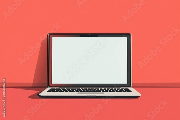 Fototapeta Simple Cartoon Style Laptop with Blank Screen for Presentation or Design Mockup