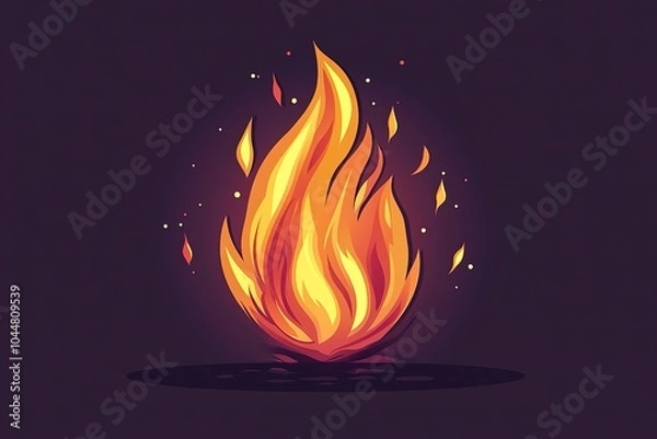 Fototapeta Cartoon Simplified Flame with Exaggerated Curves and Warm Color Palette