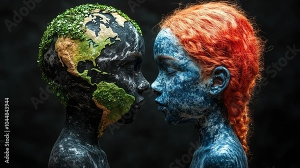 Obraz Symbolic representation of a young Adam and Eve at a critical juncture for humanity amidst global warming, climate change, and the threat of extinction