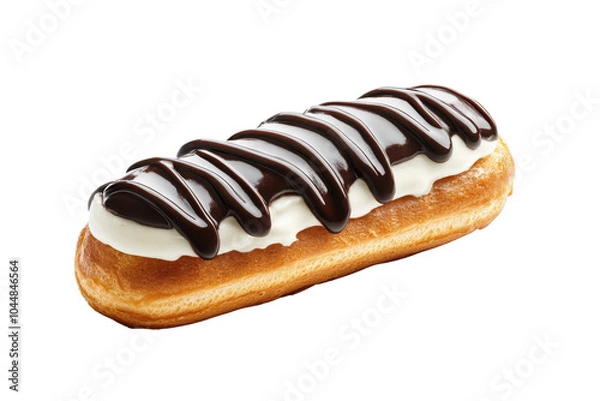 Fototapeta Delicious chocolate eclair topped with rich chocolate icing and creamy filling, perfect for dessert lovers and pastry enthusiasts.