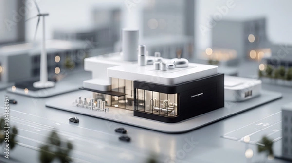 Fototapeta modern hydrogen production facility showcases innovative renewable energy technology. sleek design features large windows and industrial equipment, emphasizing sustainability and efficiency