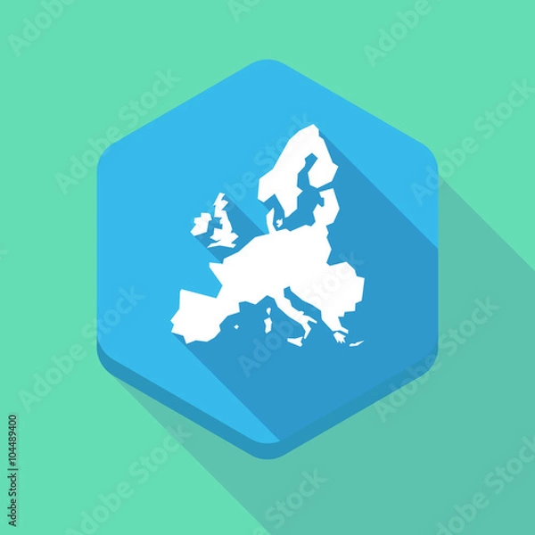 Fototapeta Long shadow hexagon icon with  a map of Europe