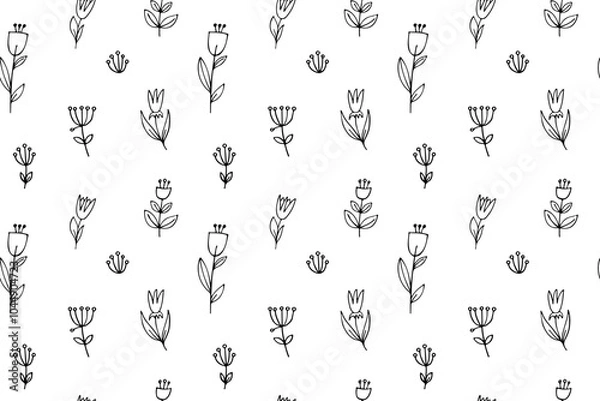 Obraz Seamless doodle floral pattern. Spring outline blossom background
