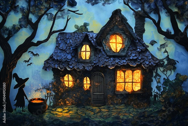 Obraz halloween background wallpaper with haunted house and pumpkin as jack-o-lantern for scary autumn