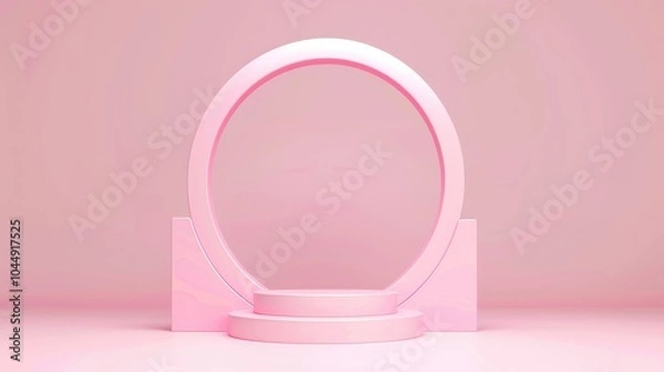 Fototapeta Minimalist 3D podium for product showcase, elegant backdrop with soft pastel hues, ideal for cosmetics, empty stage invites creative mock-ups and advertising displays.