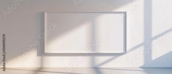 Obraz Bright gallery interior featuring a clean white wall texture, showcasing an empty rectangular frame against a subtle grey backdrop, ideal for exhibitions and mockups.