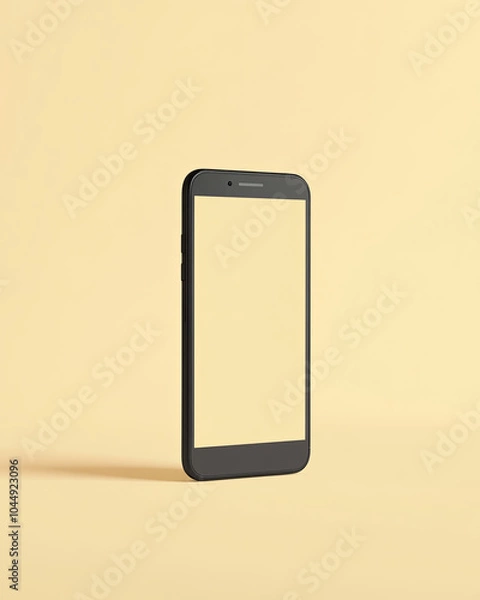 Fototapeta modern smartphone displayed against pastel yellow background, showcasing its sleek design and empty screen, perfect for mock ups and presentations