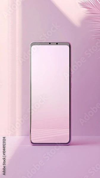 Fototapeta modern smartphone displayed on pastel pink background, showcasing sleek design and blank screen, perfect for mock ups and digital presentations