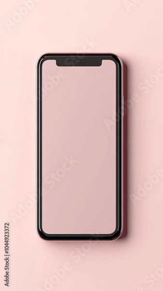 Fototapeta modern smartphone on pastel pink background, showcasing clean and minimalistic design. device features sleek frame and blank screen, perfect for mock ups or presentations