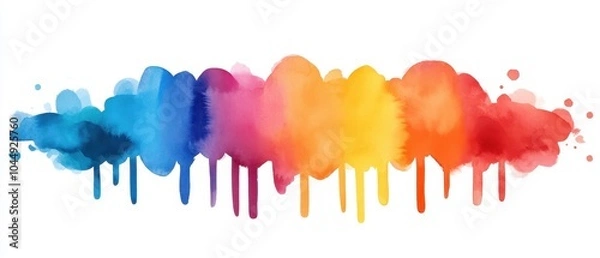 Fototapeta A vibrant watercolor splash blending shades of blue, pink, orange, yellow, and red, ideal for creative projects.