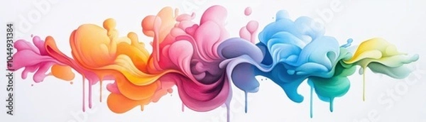 Fototapeta Vibrant swirl of colorful paint splashes on a white background, perfect for artistic or creative projects.