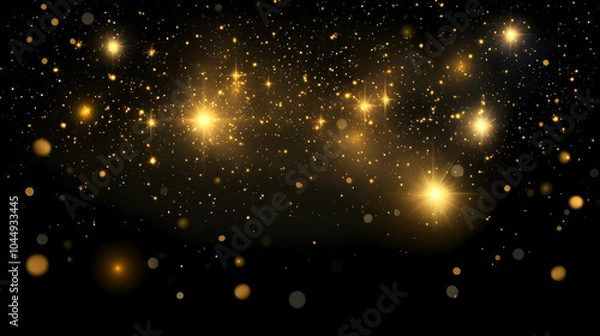 Fototapeta Abstract Black Background with Golden Glitter and Stars