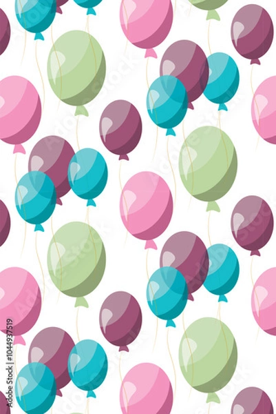 Fototapeta Seamless pattern with balloons for birthday, holiday, event, holiday, congratulations concept. Vector illustration.