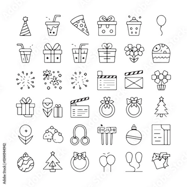 Fototapeta Minimalist Celebration and Event Icons – Festive Vector Line Art for Holidays, Parties, and Special Occasions
