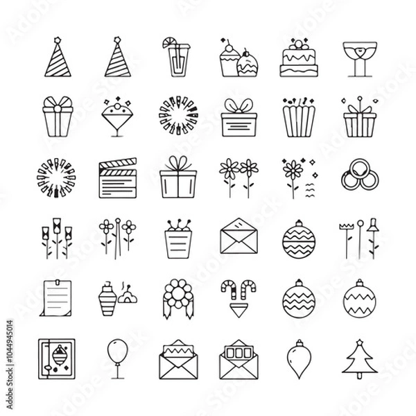 Fototapeta Minimalist Celebration and Event Icons – Festive Vector Line Art for Holidays, Parties, and Special Occasions
