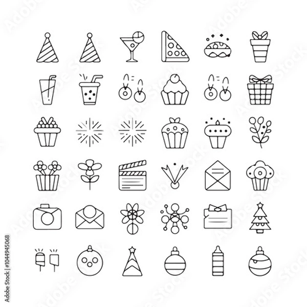 Fototapeta Minimalist Celebration and Event Icons – Festive Vector Line Art for Holidays, Parties, and Special Occasions