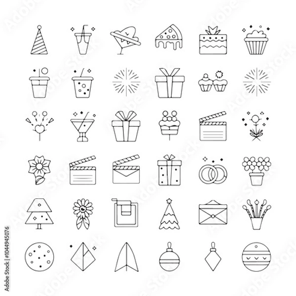 Fototapeta Minimalist Celebration and Event Icons – Festive Vector Line Art for Holidays, Parties, and Special Occasions