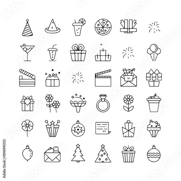 Fototapeta Minimalist Celebration and Event Icons – Festive Vector Line Art for Holidays, Parties, and Special Occasions