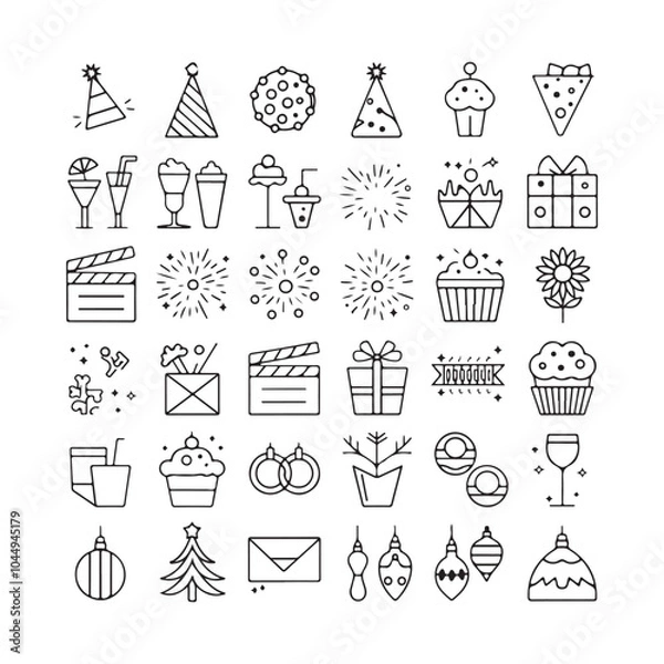 Fototapeta Minimalist Celebration and Event Icons – Festive Vector Line Art for Holidays, Parties, and Special Occasions