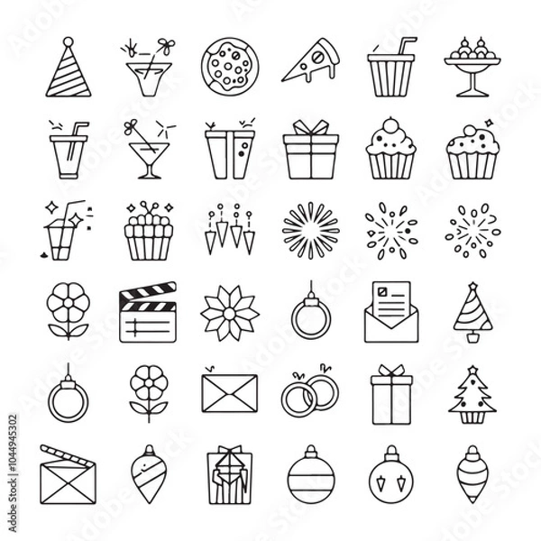 Fototapeta Minimalist Celebration and Event Icons – Festive Vector Line Art for Holidays, Parties, and Special Occasions