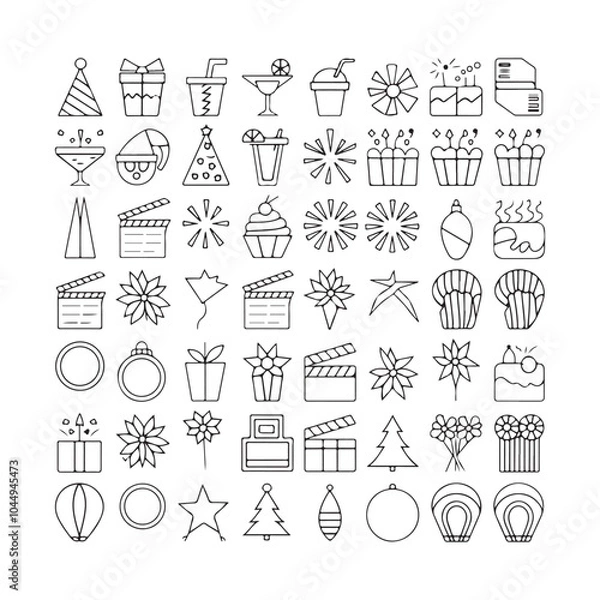 Fototapeta Minimalist Celebration and Event Icons – Festive Vector Line Art for Holidays, Parties, and Special Occasions