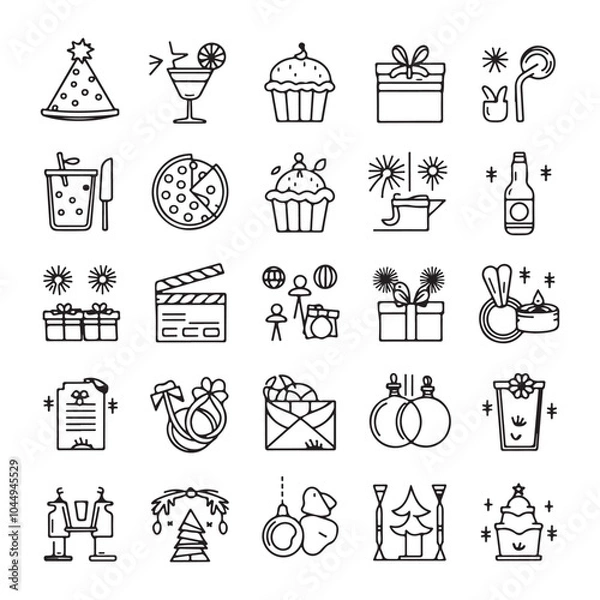 Fototapeta Minimalist Celebration and Event Icons – Festive Vector Line Art for Holidays, Parties, and Special Occasions
