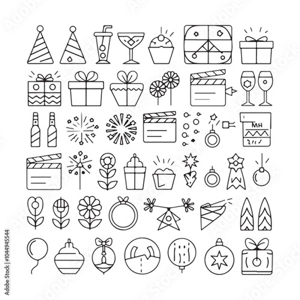 Fototapeta Minimalist Celebration and Event Icons – Festive Vector Line Art for Holidays, Parties, and Special Occasions