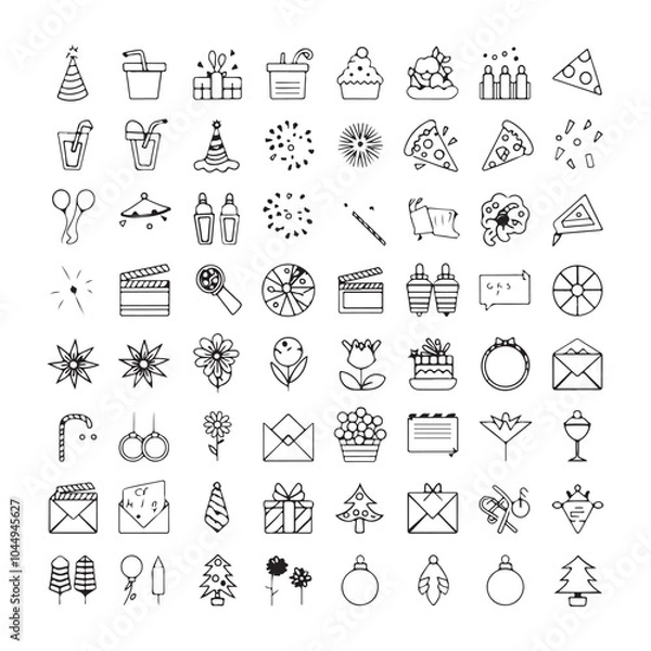 Fototapeta Minimalist Celebration and Event Icons – Festive Vector Line Art for Holidays, Parties, and Special Occasions