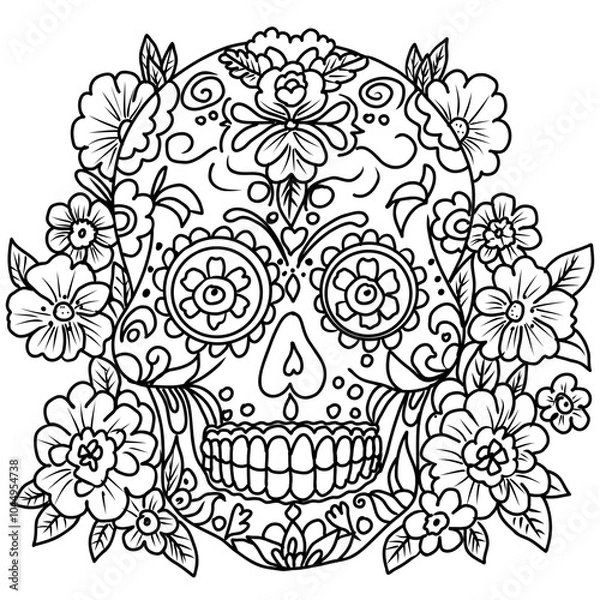 Fototapeta Coloring page sugar skull for adult. Hand drawn vector illustration for Day of the Dead.
