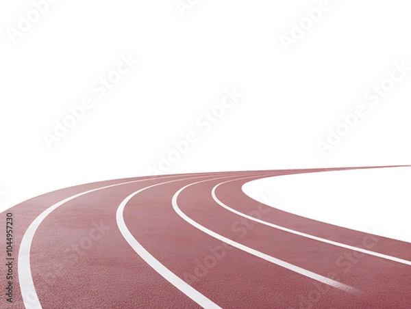 Fototapeta smooth, red running track curves gracefully against white background, ideal for athletic events and training. clean lines and vibrant color create energetic atmosphere