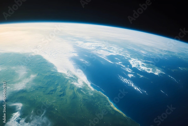 Fototapeta breathtaking view of Earths continents and oceans, showcasing vibrant blues of oceans and lush greens of land. This captures beauty and vastness of our planet from space, evoking sense of wonder and