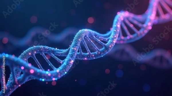 Fototapeta A futuristic 3D representation of a glowing DNA helix, with each strand composed of flowing binary code.