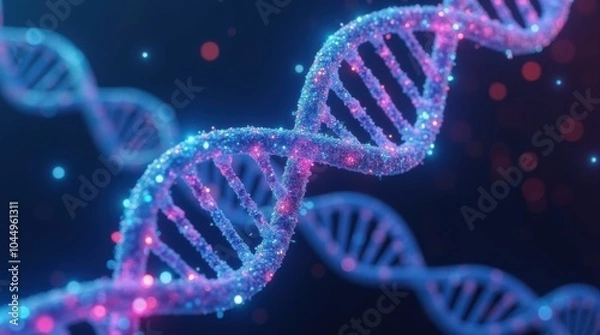 Fototapeta A futuristic 3D representation of a glowing DNA helix, with each strand composed of flowing binary code.