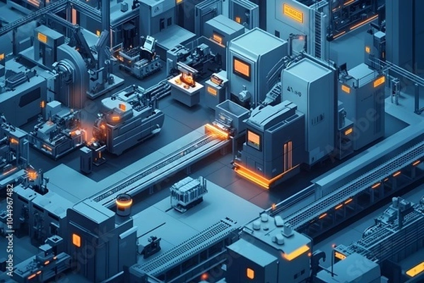 Fototapeta Industry Smart Factory with Efficient Automated Production Lines for Optimized Performance