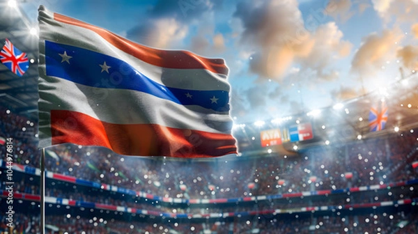 Obraz Netherland flag England flag with football in a stadium for the European Championship