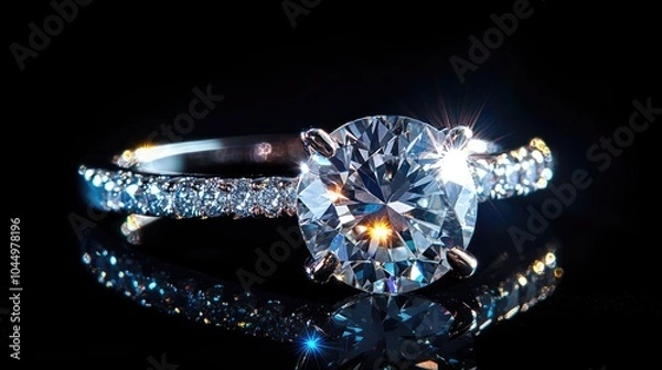 Fototapeta A stunning macro shot of a diamond ring, with light reflecting off its brilliant facets, symbolizing luxury and high value