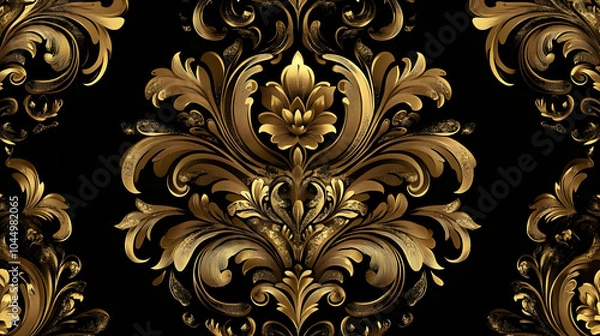 Fototapeta Golden Floral Pattern Black Background Illustration