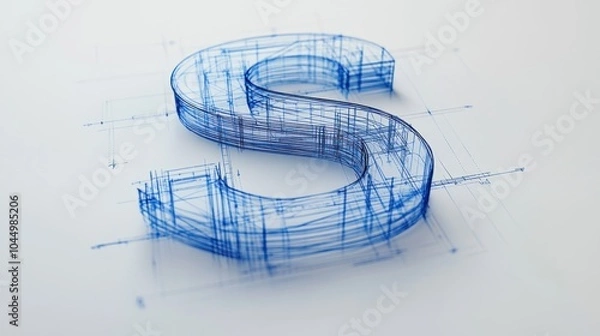 Fototapeta A 3D wireframe rendering of the letter S on a white background.