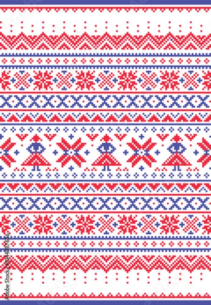 Obraz Sami folk art vector seamless pattern from Lapland winter traditional ornament, perfect for Christmas decorations