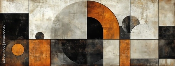Fototapeta Mid-Century Modern Geometric Art,Warm Earth Tones Retro Background:Retro Geometric Pattern Wallpaper with Earth Tones.Concept of abstract art, design projects (e.g., wallpaper, poster backdrop).