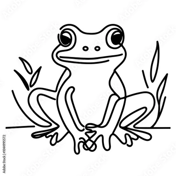Fototapeta frog as a logo icon one line art outline cartoon black and white illustration, coloring page, white transparent background