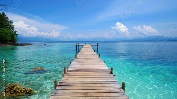 Fototapeta Wooden Pier Extending into a Clear Blue Sea