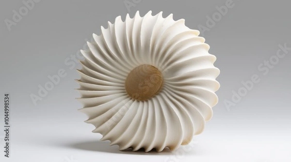 Obraz A large conical seashell with a perfectly spiraled structure, placed on a white background; the smooth surface highlights its natural beauty.