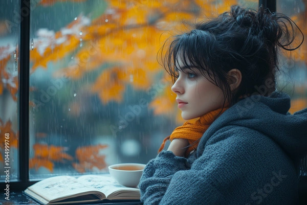 Obraz An individual sitting by a window melancholically_5